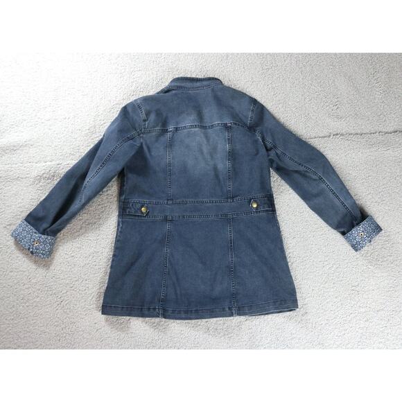 J. Jill Jacket Womens Xs Denim 4 Pocket Printed Cuff Dark Wash Light Weight - Picture 6 of 11
